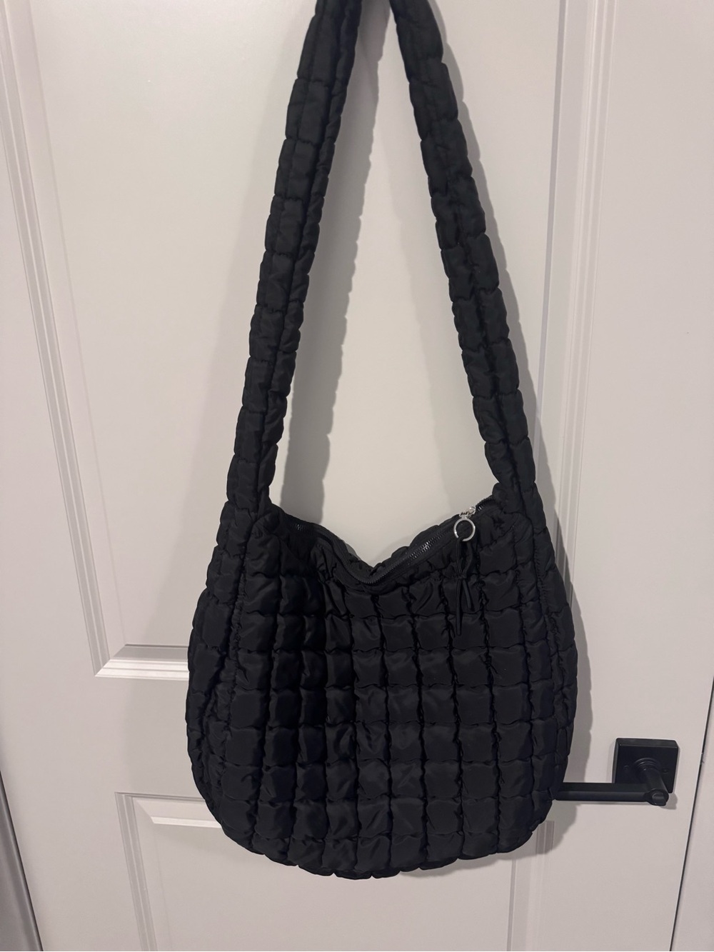 Black Quilted Shoulder Bag with Padded Strap